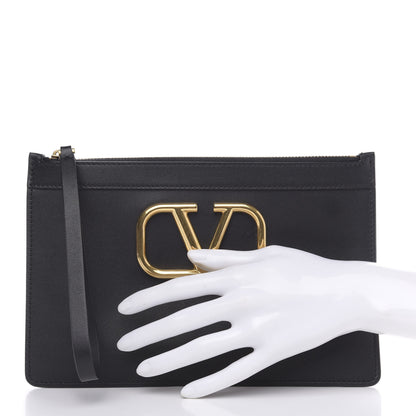 Valentino Garavani Calfskin Vlogo Zip Wristlet Pouch Black 2 of 8