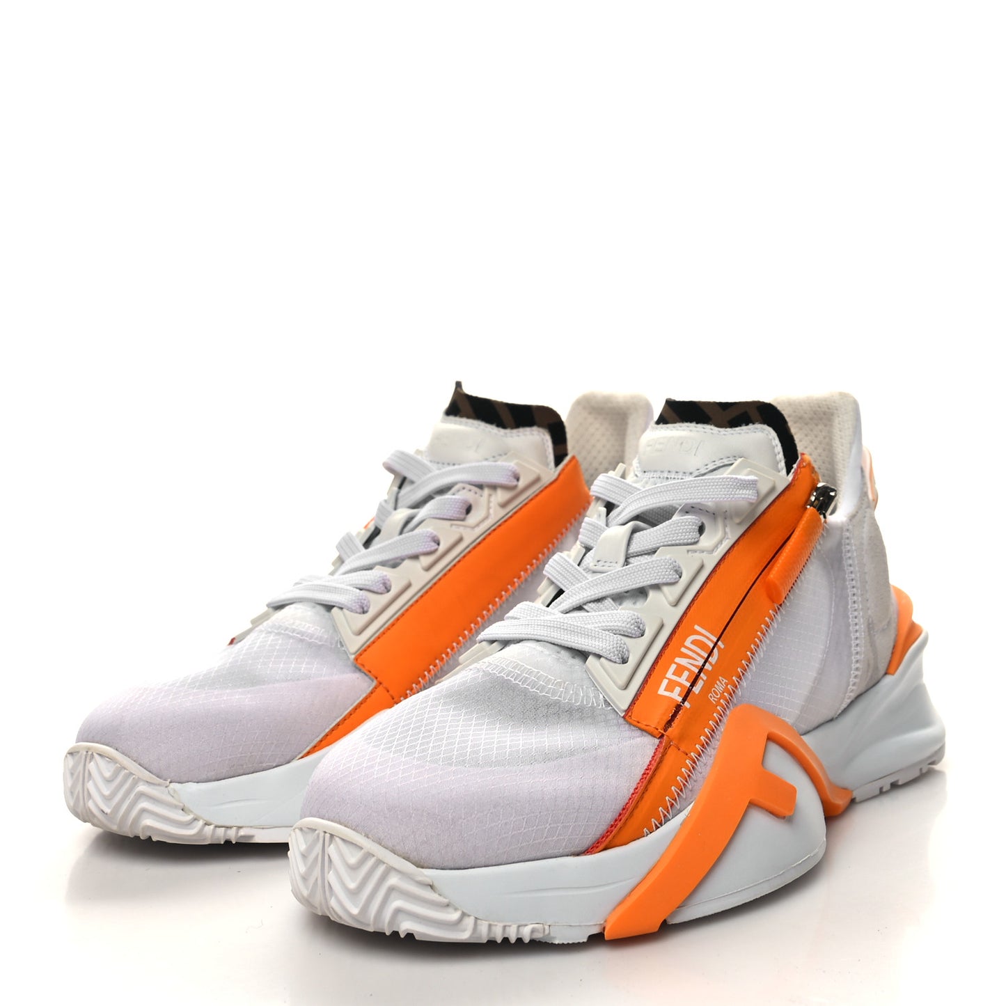 Nylon Suede Transparent Fendi Flow Low Top Sneakers 36 White Orange
