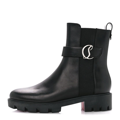Christian Louboutin Calfskin Ingrassato Flat Chelsea Booties 39.5 Black 1 of 9