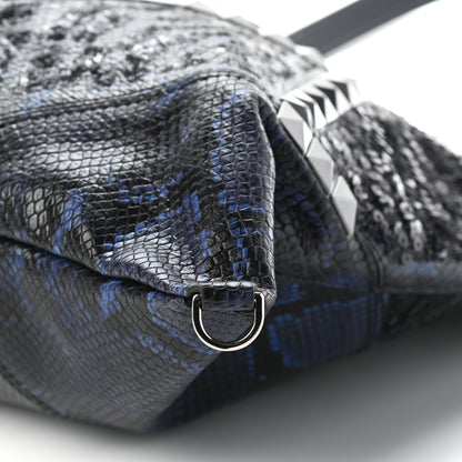 Marc Jacobs Calfskin Snakeskin Embossed Large Wingman Embellished Shopping Tote Blue Black 8 of 9