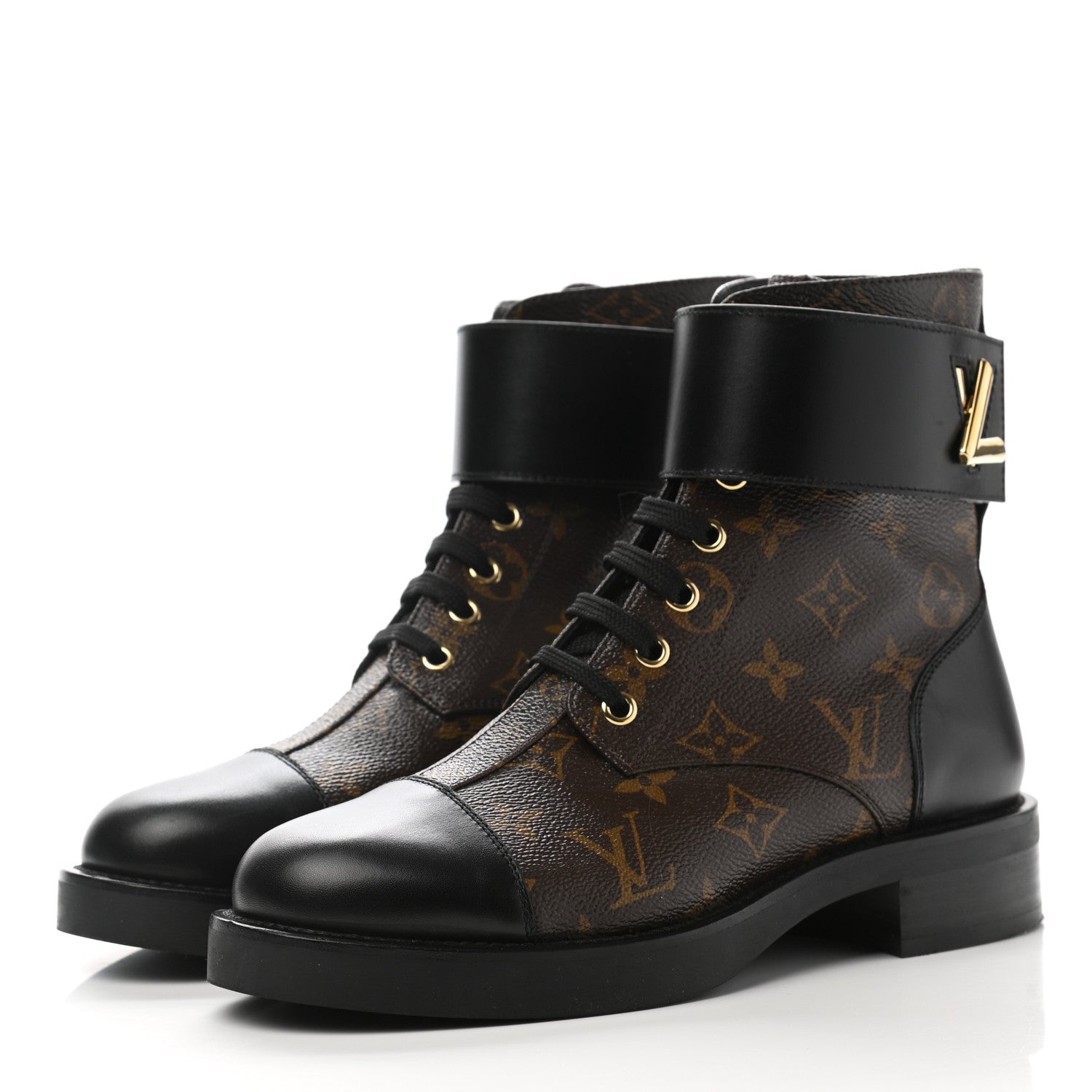 Louis Vuitton Calfskin Monogram Wonderland Flat Ranger Boots 37 Black 3 of 9