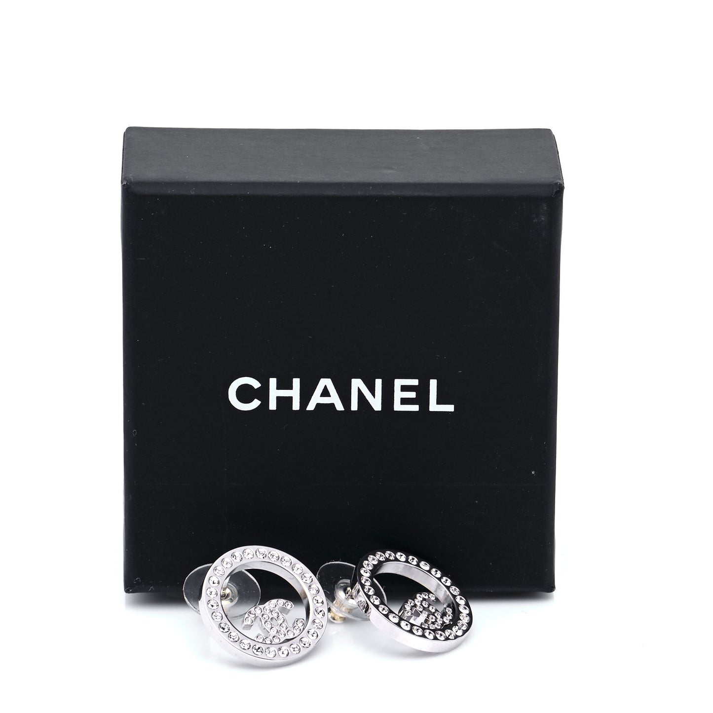 Crystal CC Round Earrings Silver