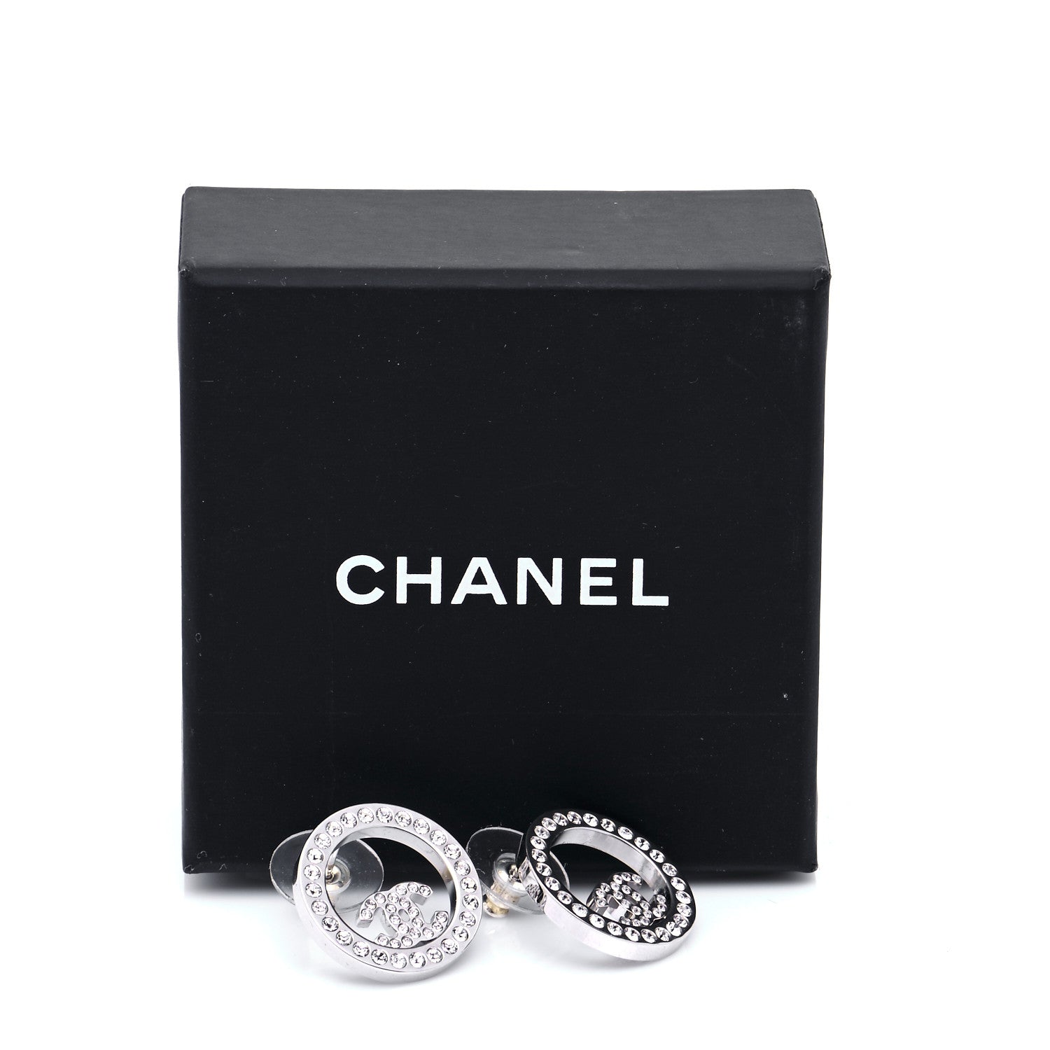 Chanel Crystal CC Round Earrings Silver 5 of 5