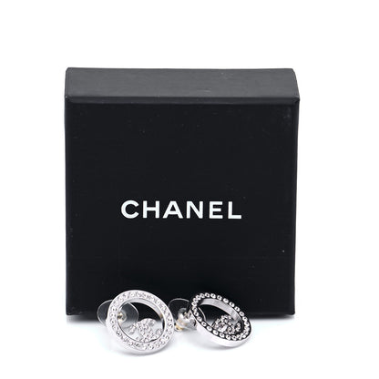 Chanel Crystal CC Round Earrings Silver 5 of 5