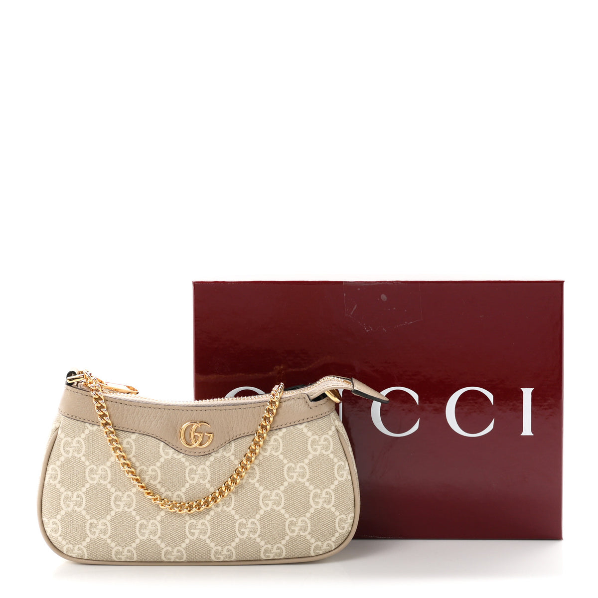 Gucci GG Supreme Monogram Textured Dollar Calfskin Web Mini Ophidia GG Handbag Beige Mystic White Oatmeal 11 of 11