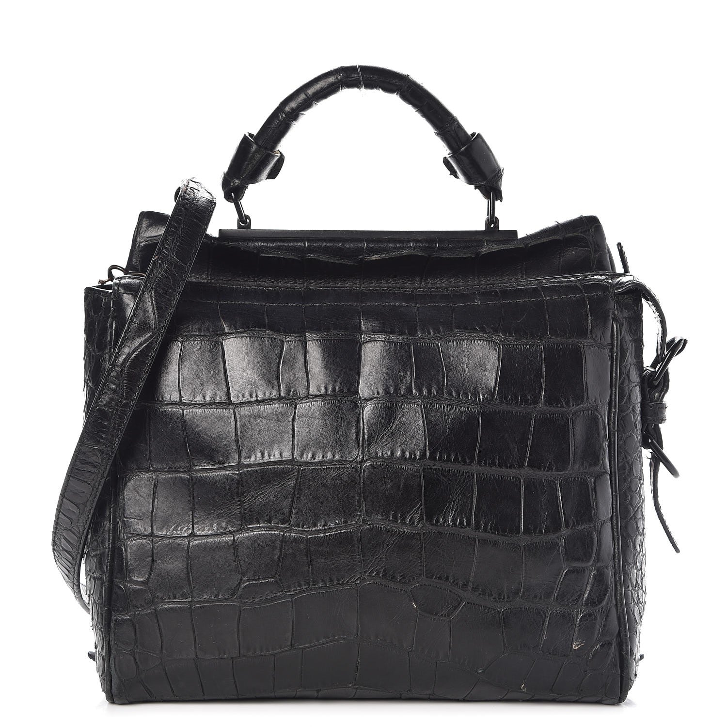 3.1 Phillip Lim 3.1 Calfskin Crocodile Embossed Small Ryder Satchel Tote Bag Black 1 of 12