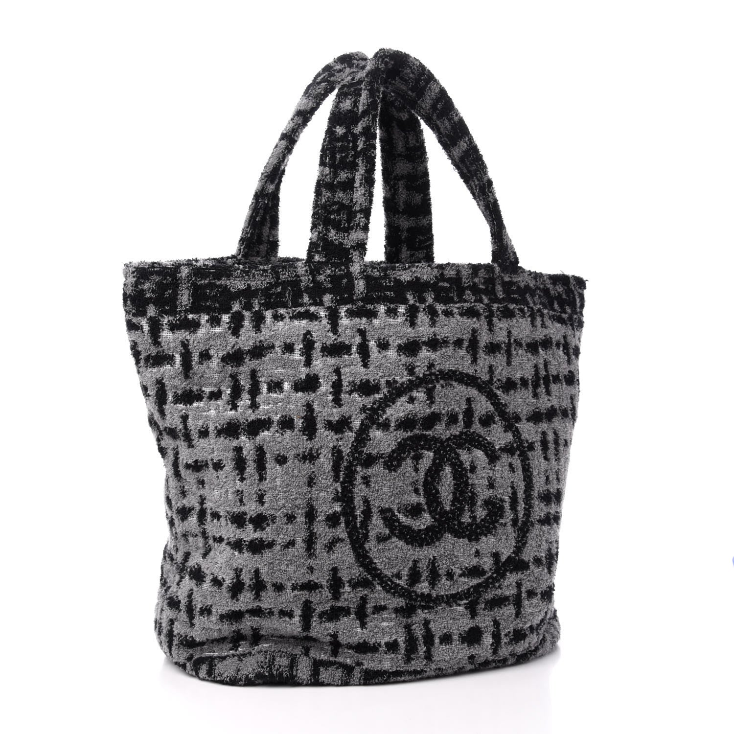 Chanel Terry Cotton CC Tote Black Grey 4 of 14