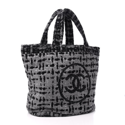 Chanel Terry Cotton CC Tote Black Grey 4 of 14