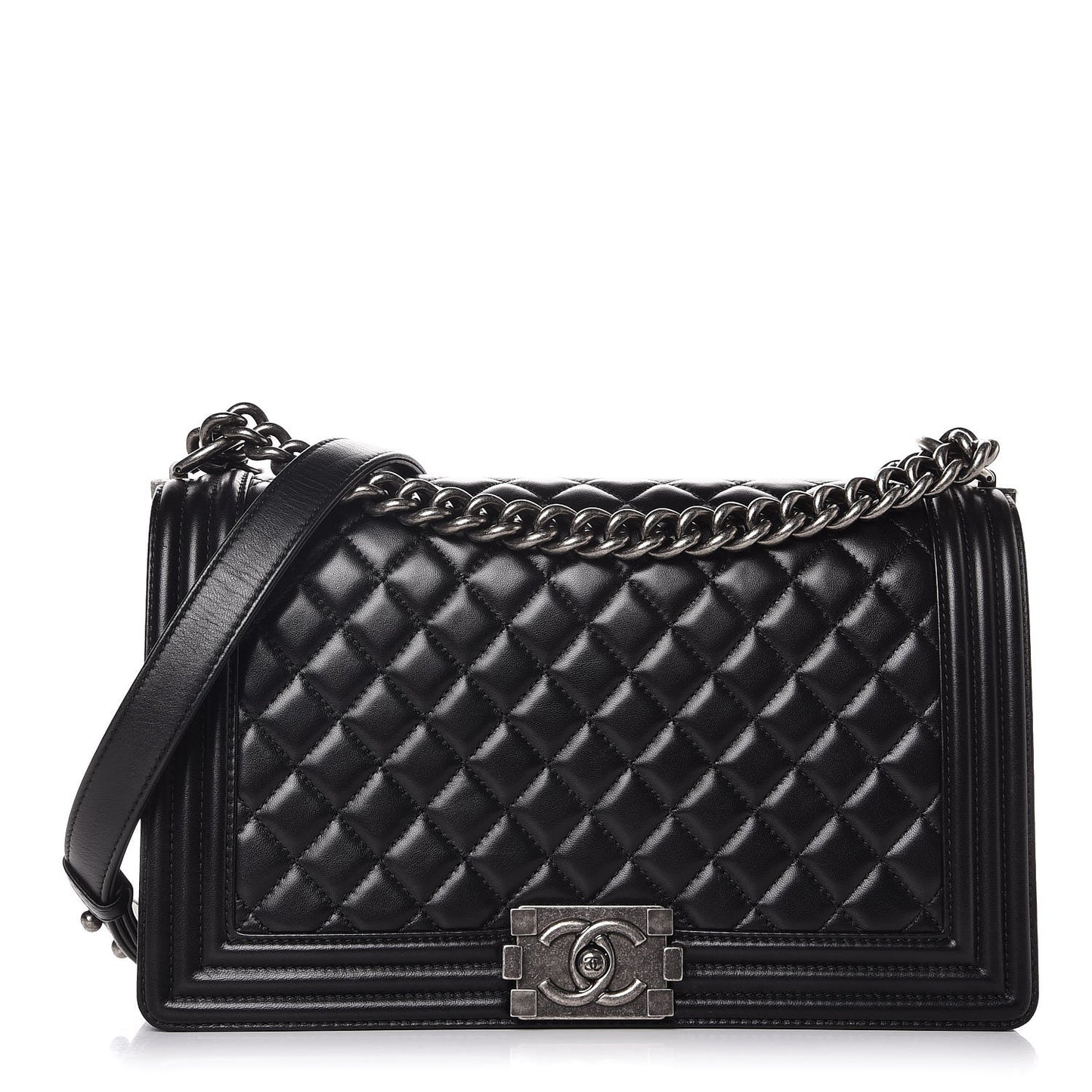 Lambskin Quilted New Medium Boy Flap Black