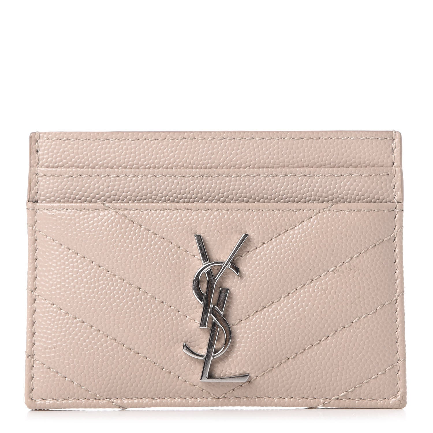 Saint Laurent Grain De Poudre Matelasse Chevron Monogram Credit Card Case Marble Pink 1 of 10