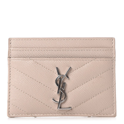 Saint Laurent Grain De Poudre Matelasse Chevron Monogram Credit Card Case Marble Pink 1 of 10