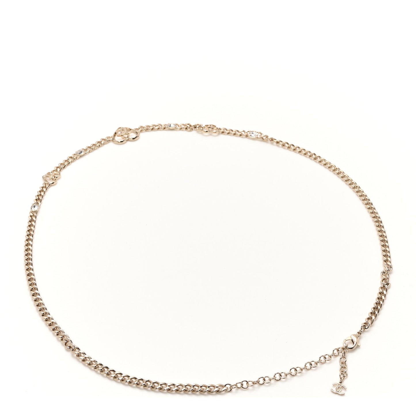 Metal Crystal CC Heart Chain Belt 90 Light Gold