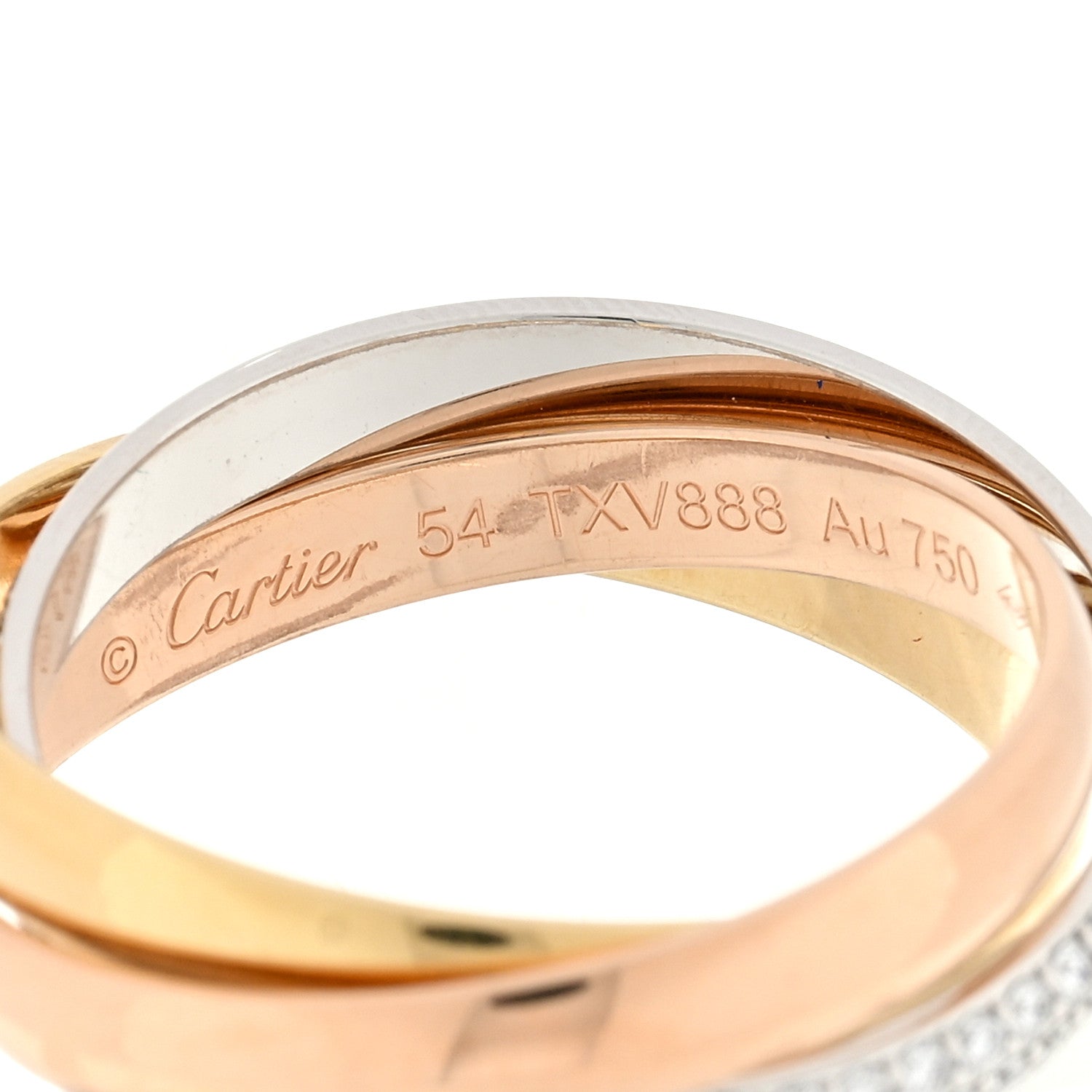 Cartier 18K White Yellow Pink Gold Diamond Small Trinity Paved Ring 54 6.75 4 of 4