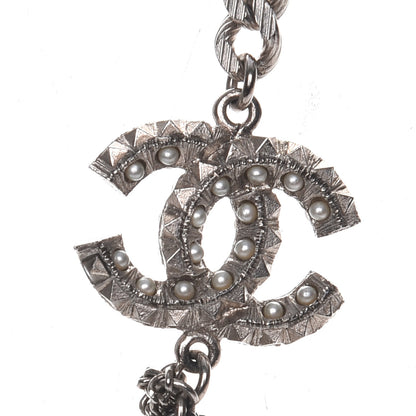 Chanel Pearl Chain CC Short Necklace Silver 4 of 7
