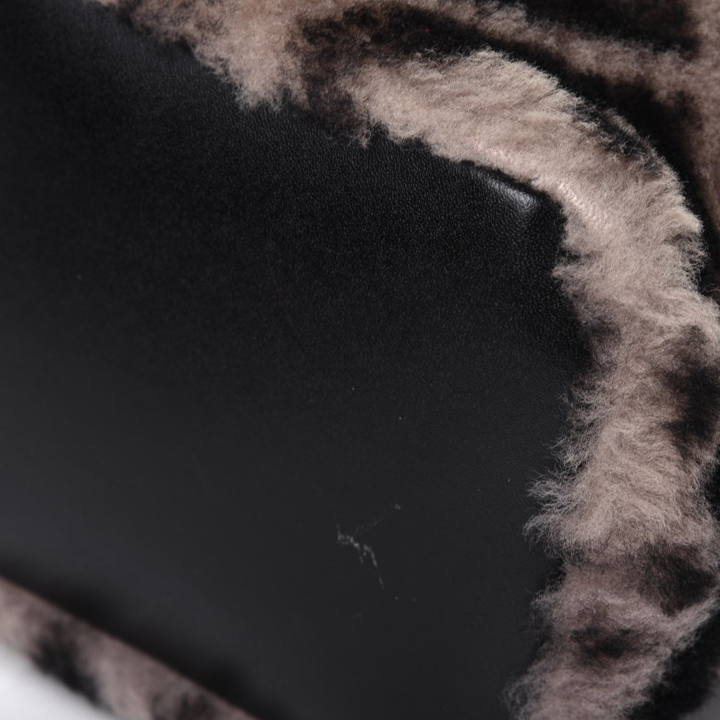 Shearling F is Fendi Macro FF 1974 Diagonal Mini Mon Tresor Bucket Bag Dove Black