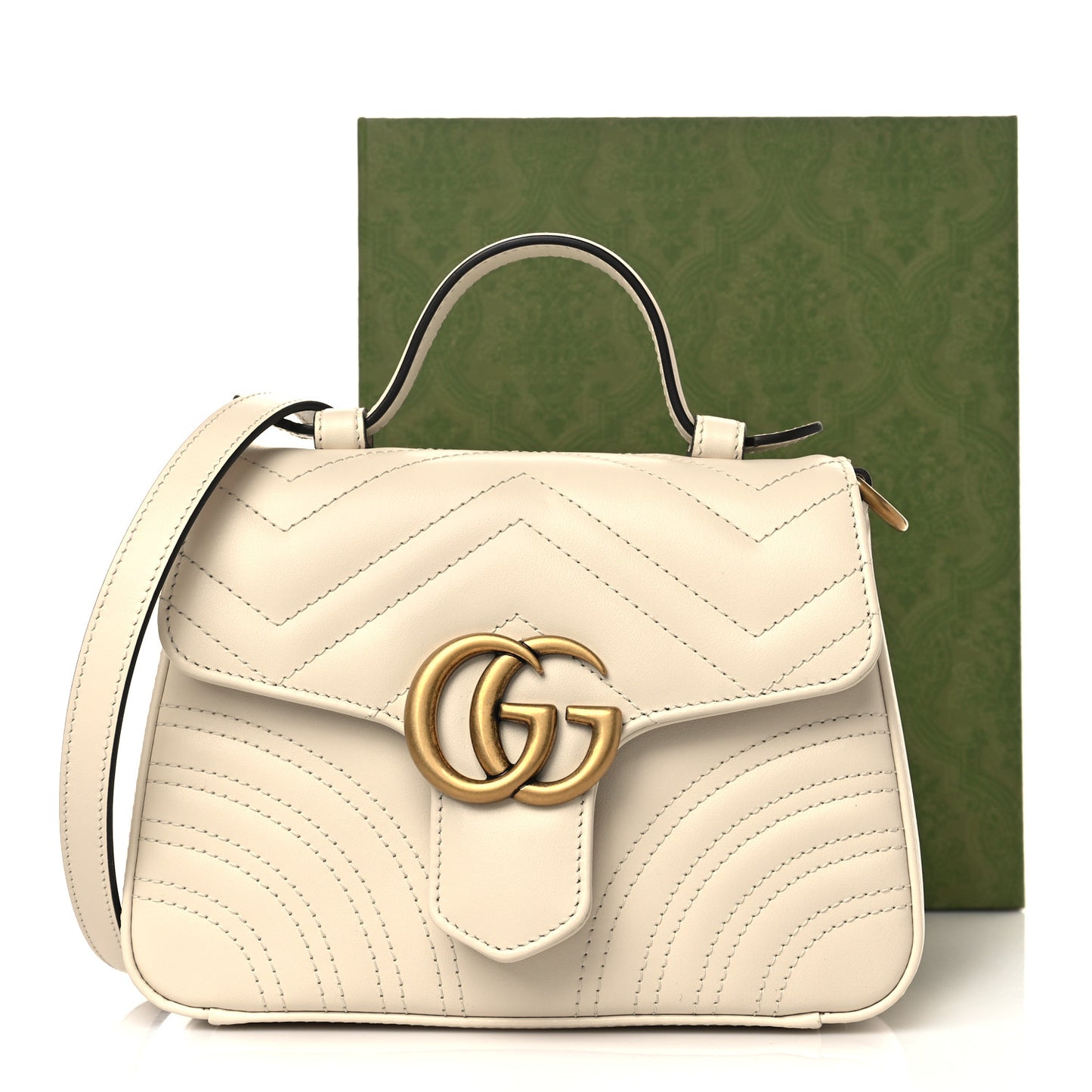 Calfskin Matelasse Mini GG Marmont Top Handle Shoulder Bag White