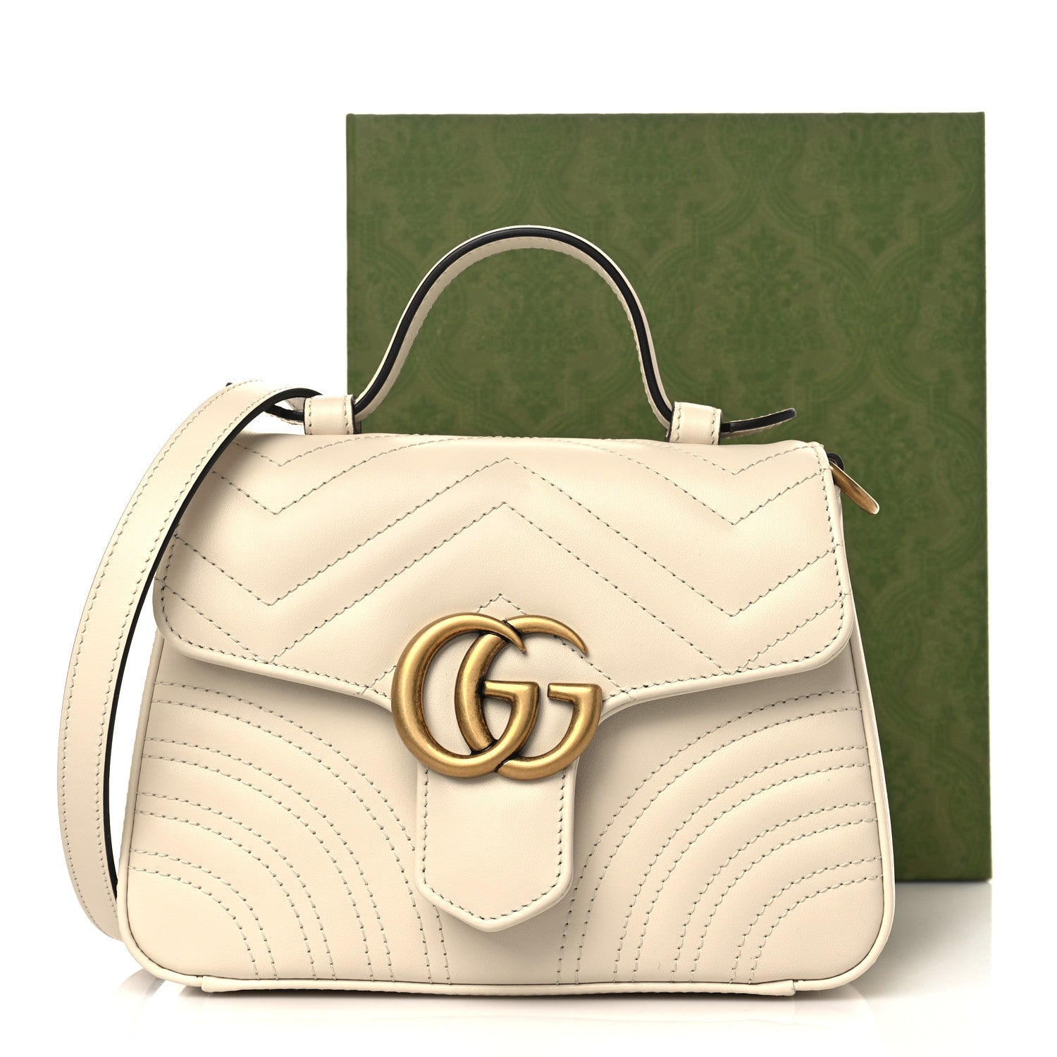 Gucci Calfskin Matelasse Mini GG Marmont Top Handle Shoulder Bag White 9 of 9