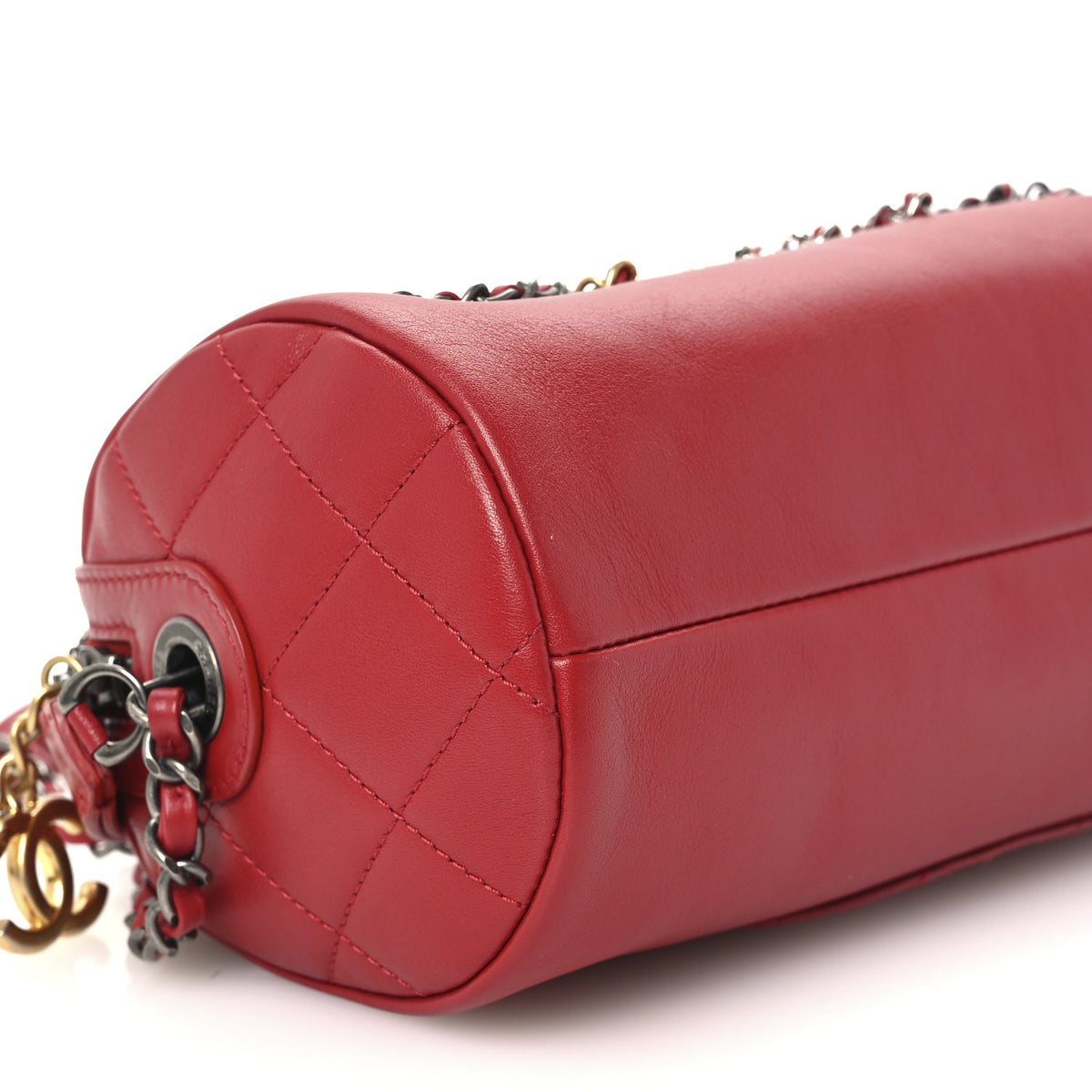 Chanel Calfskin Chain 20s Signature Bowling Bag Red 8 of 9