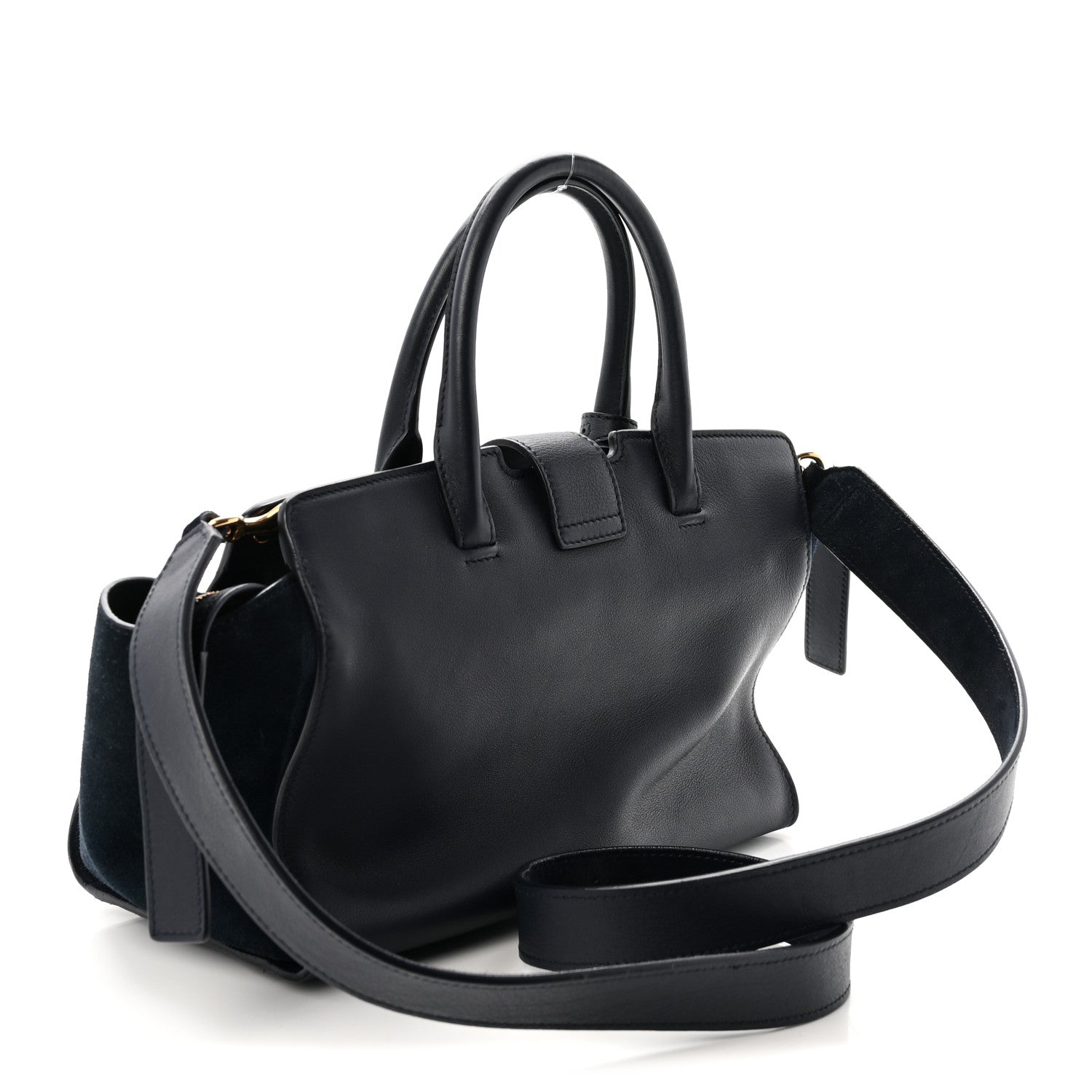 Saint Laurent Calfskin Suede Small Monogram Downtown Cabas Navy Blue 3 of 9