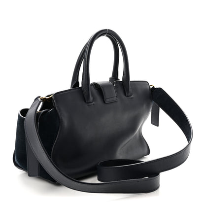 Saint Laurent Calfskin Suede Small Monogram Downtown Cabas Navy Blue 3 of 9