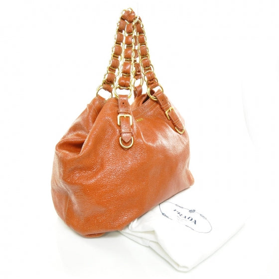 Prada Cervo Lux Chain Shoulder Bag Orange 3 of 9