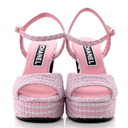 Chanel Tweed Crystal CC Platform Sandals 38 Light Pink 2 of 10