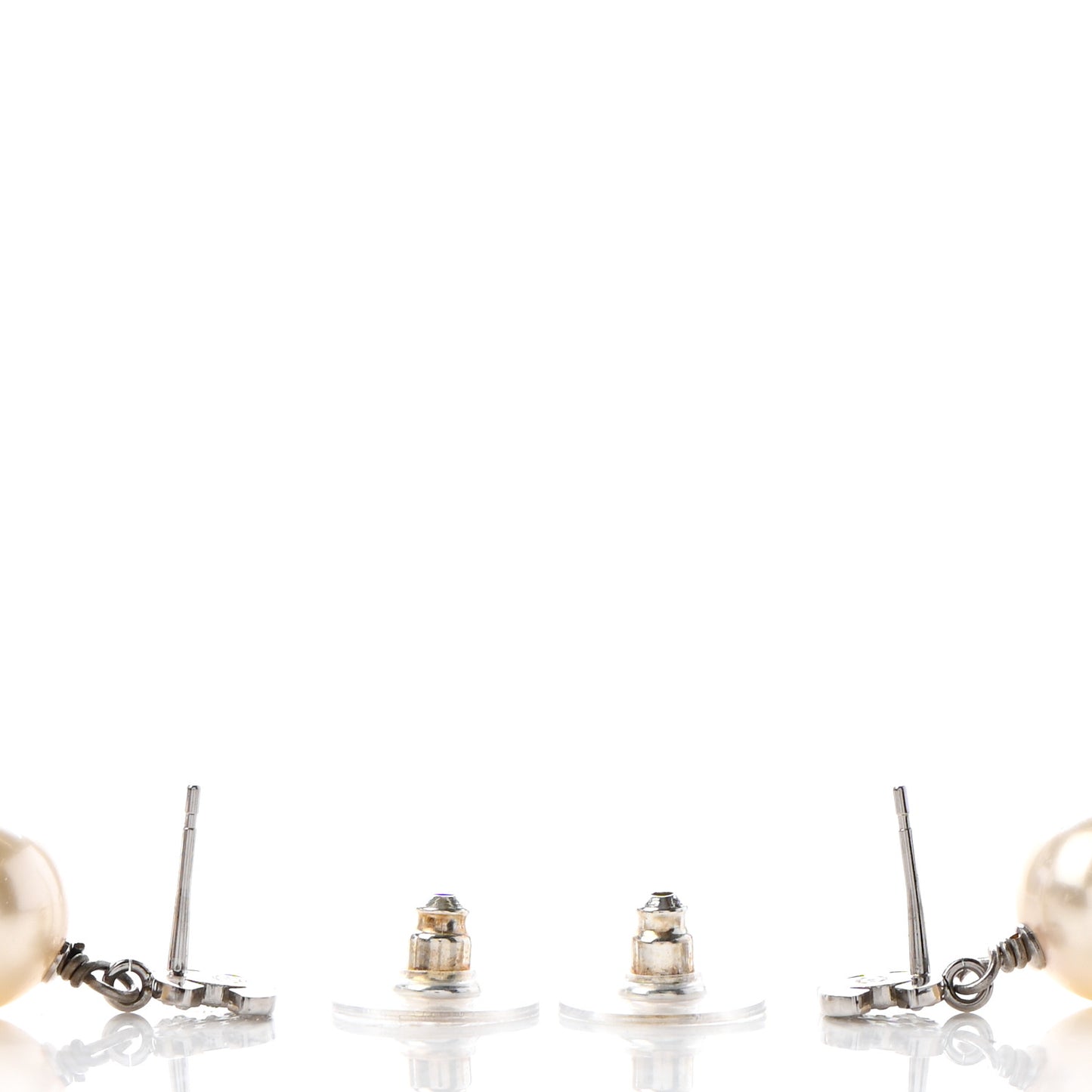 Crystal Pearl CC Drop Earrings Silver