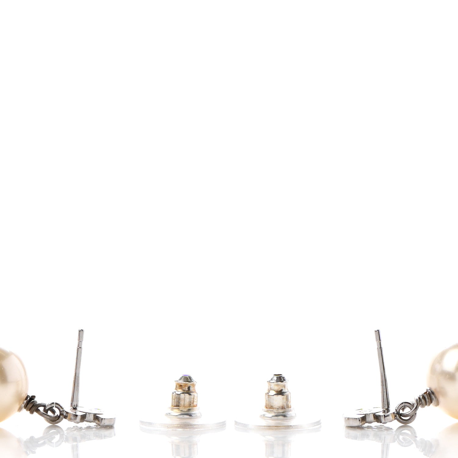 Chanel Crystal Pearl CC Drop Earrings Silver 3 of 4