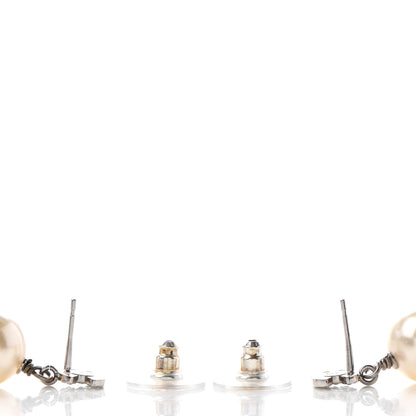 Chanel Crystal Pearl CC Drop Earrings Silver 3 of 4