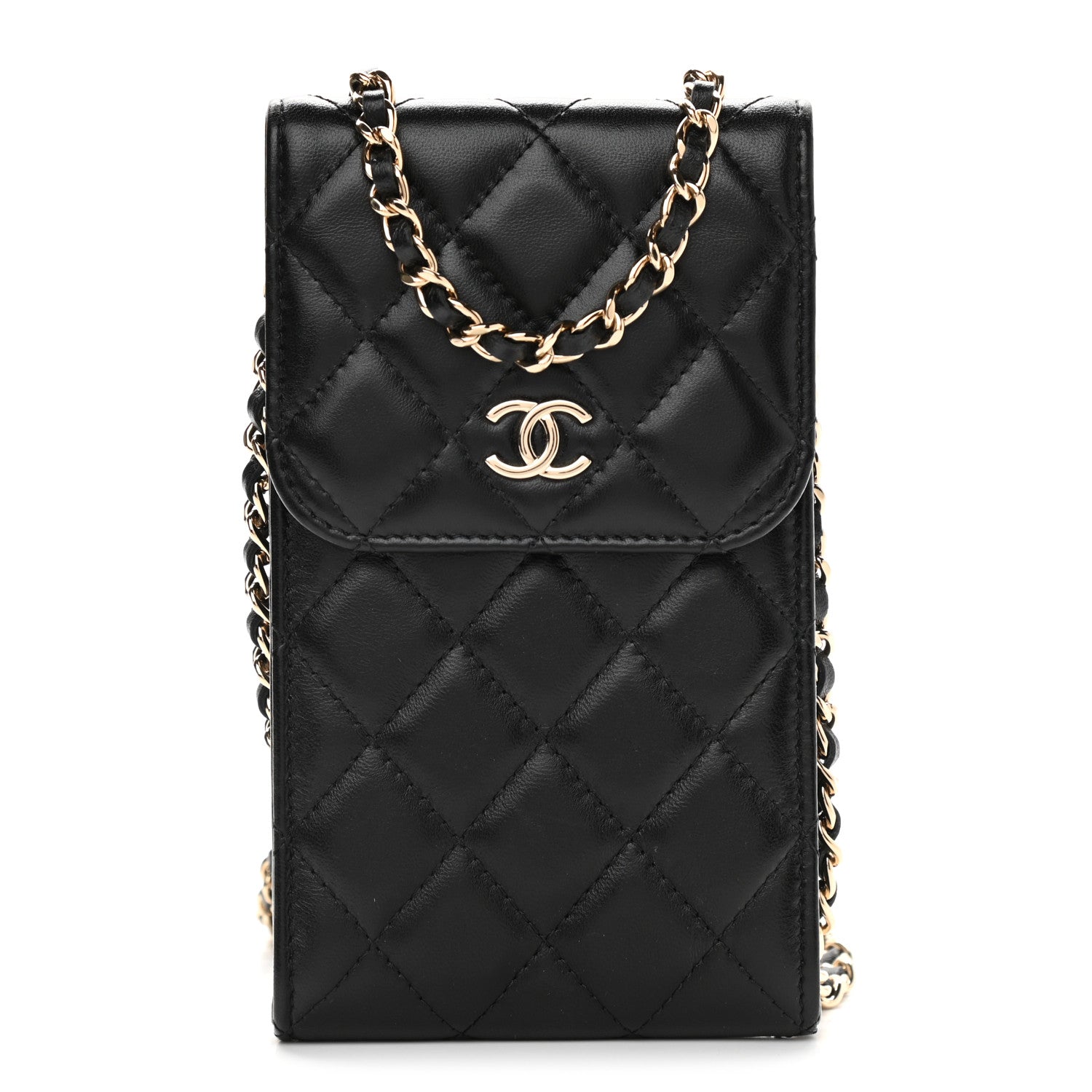 Chanel Lambskin Quilted Mini Camellia Bow Phone Holder Black 1 of 11