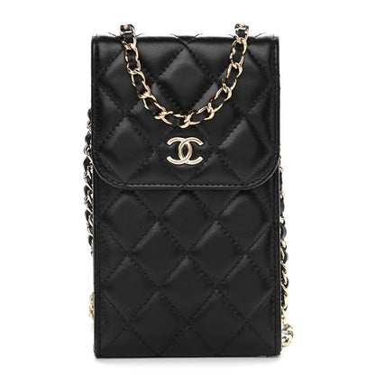 Chanel Lambskin Quilted Mini Camellia Bow Phone Holder Black 1 of 11