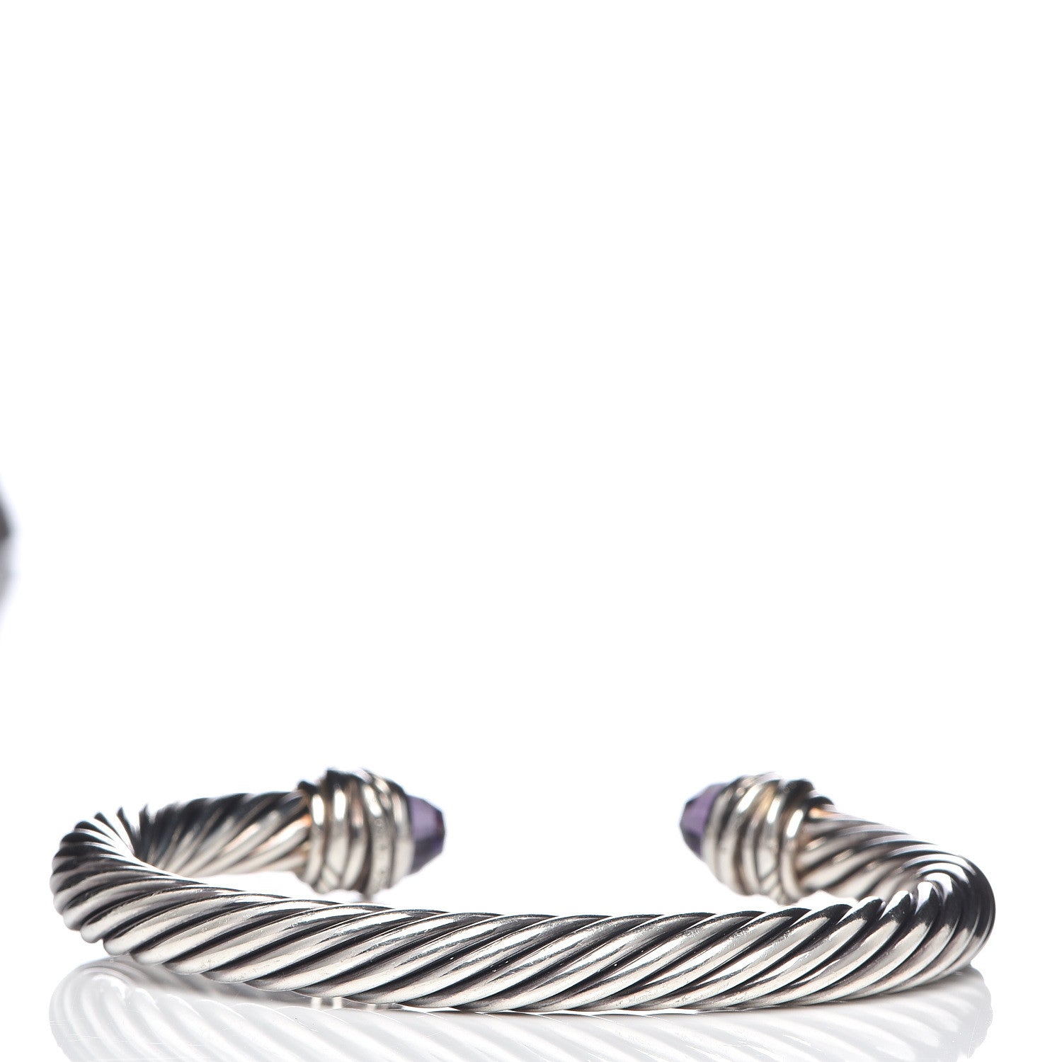 David Yurman Sterling Silver Diamond Amethyst 7mm Cable Crossover Bracelet 3 of 4
