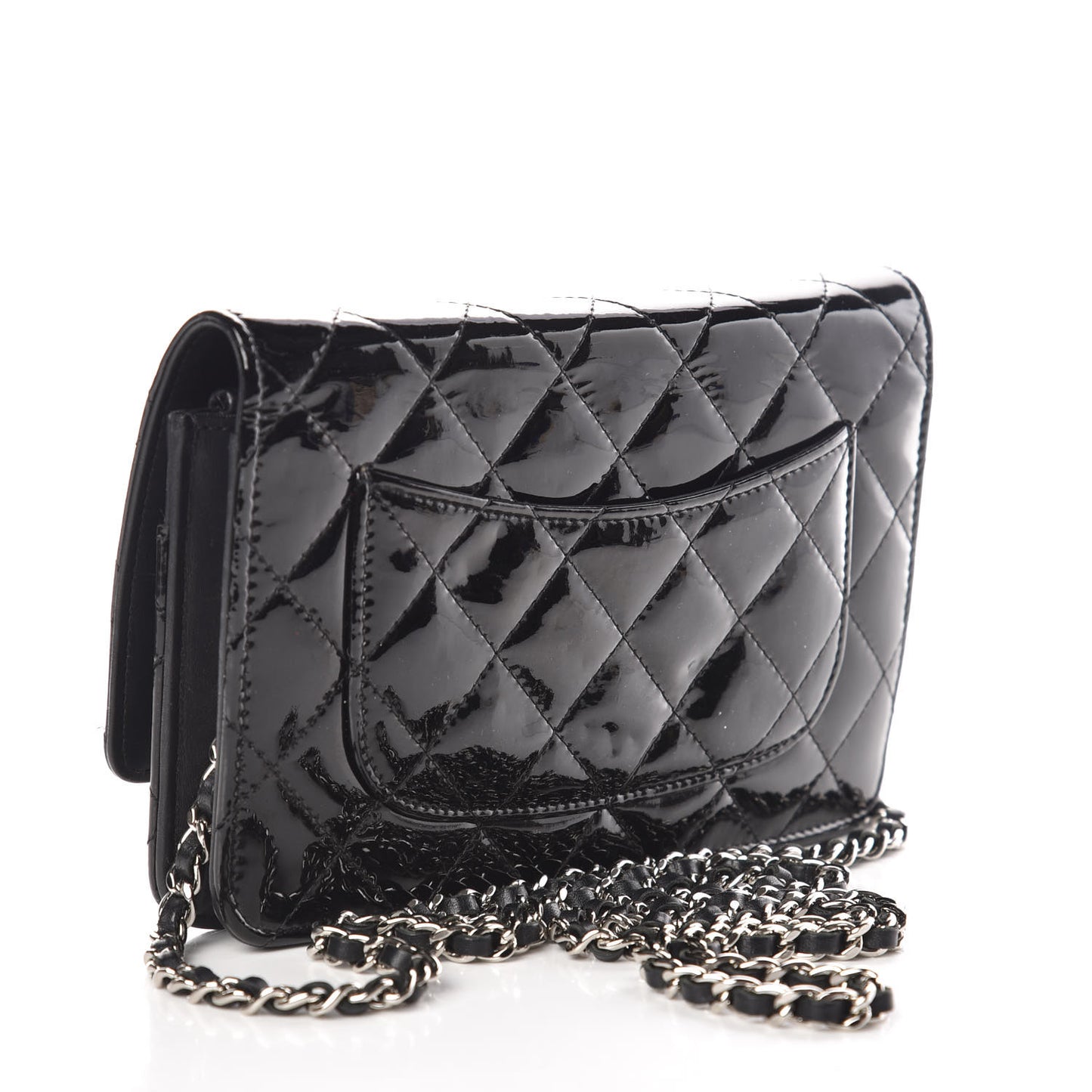 Patent Quilted Wallet On Chain WOC Black