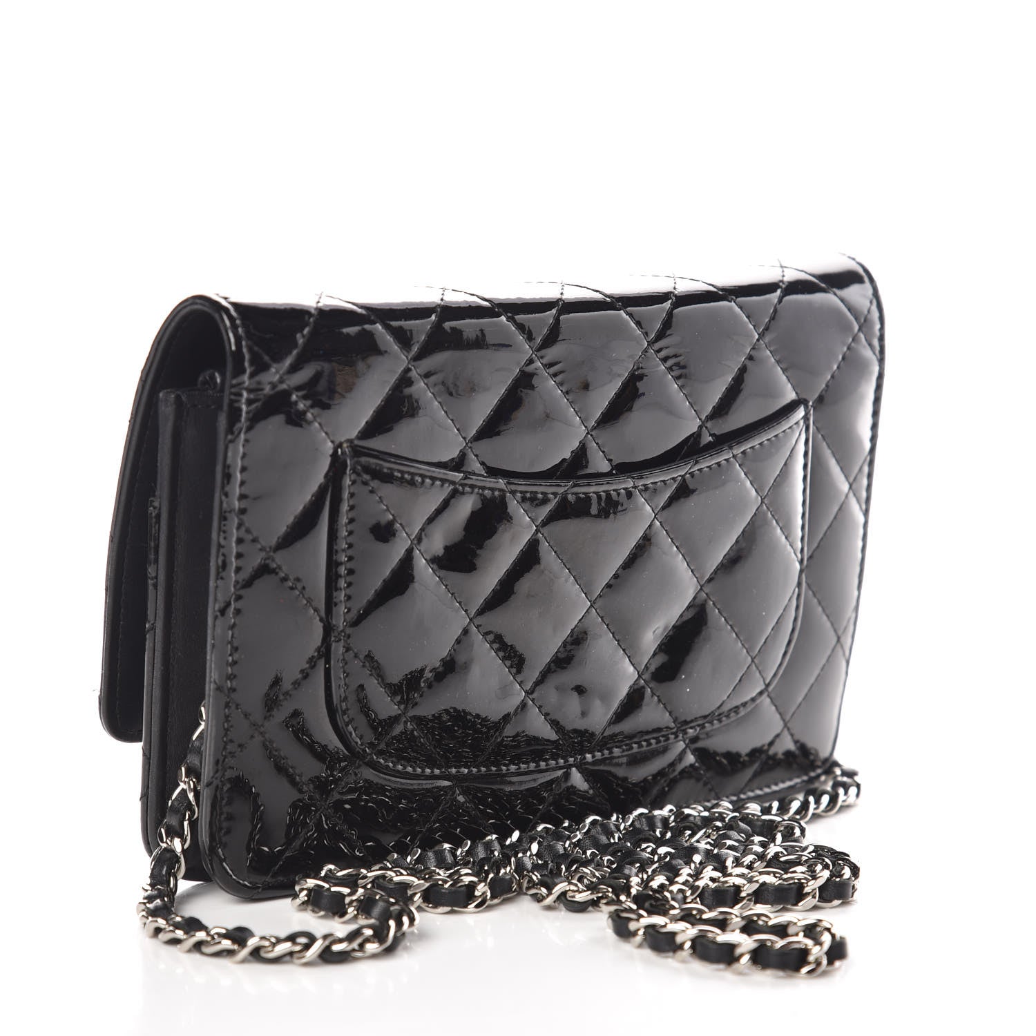Chanel Patent Quilted Wallet On Chain WOC Black 3 of 14