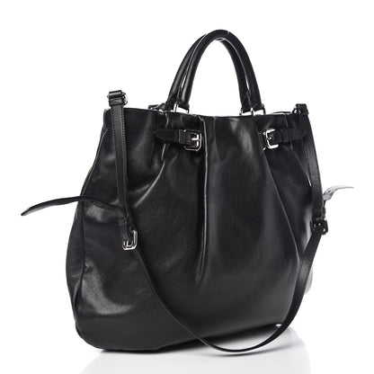 Prada Soft Calf Pleated Tote Black 4 of 11