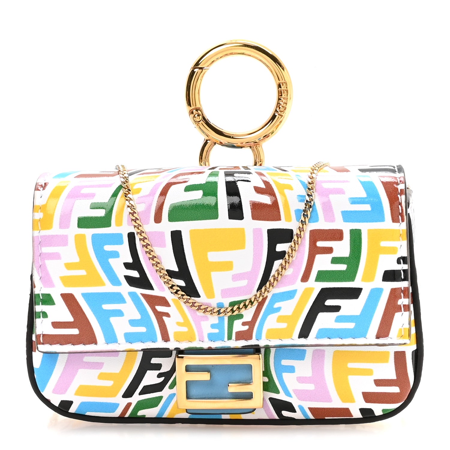 Fendi X SARAH COLEMAN Vitello Liberty Ceylon Micro FF Fish Eye Embossed Nano Baguette Charm Multicolor Cyber Blue 1 of 11