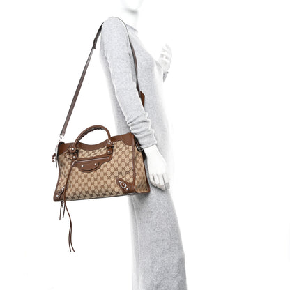 Balenciaga X GUCCI GG Monogram Azalea Calfskin Neo Classic Silver Hardware Medium City Beige Ebony Brown Sugar 2 of 11