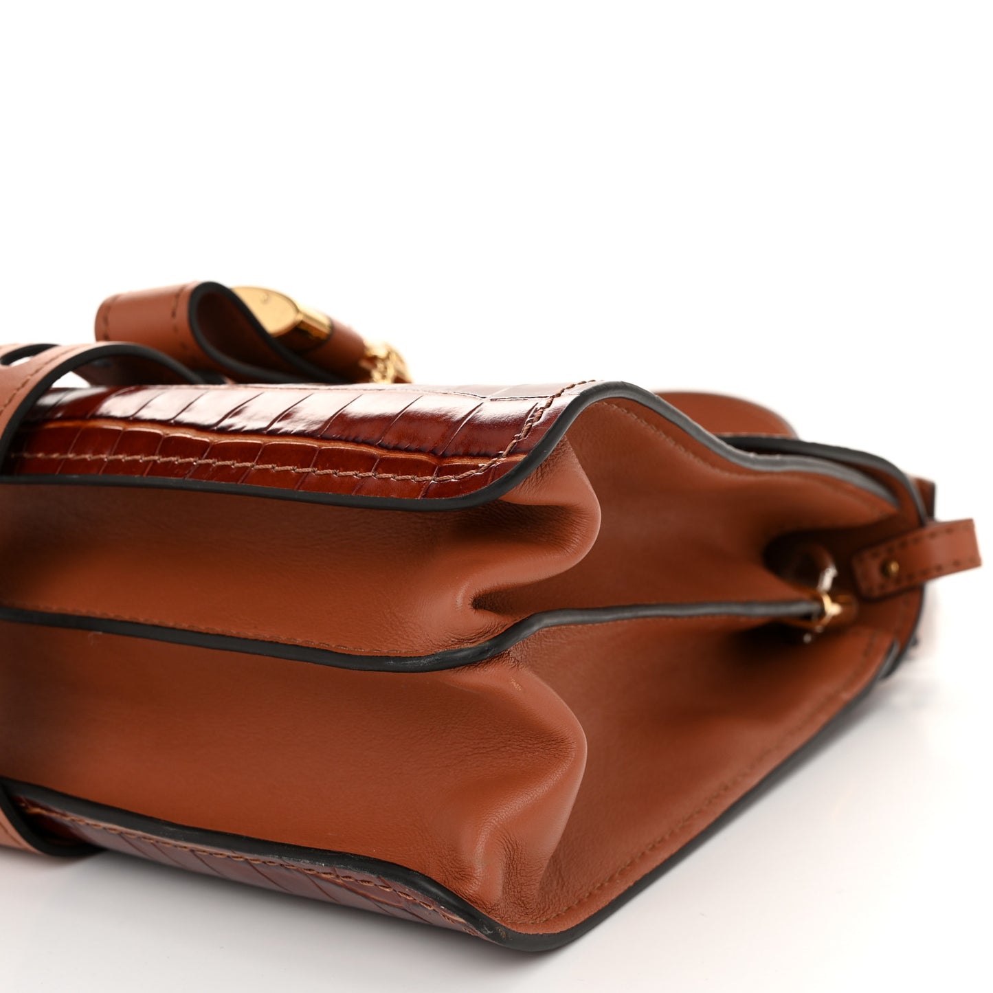 Calfskin Crocodile Embossed Large Aby Day Shoulder Bag Chestnut Brown