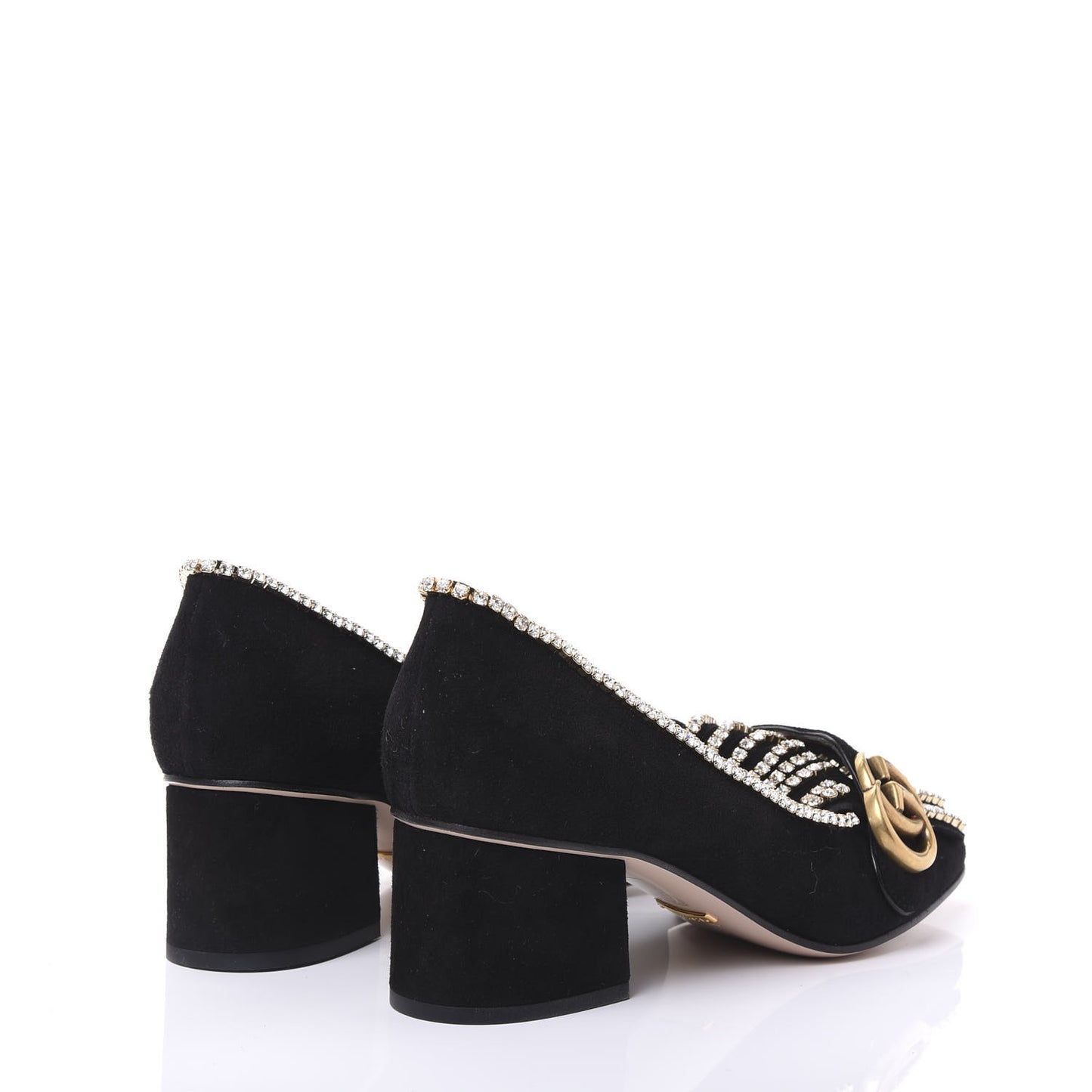 Kid Scamosciato Crystal GG Marmont Fringe 50mm Loafer Pumps 36 Black