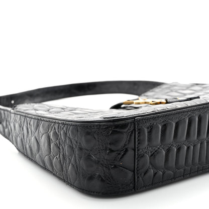 Saint Laurent Calfskin Crocodile Embossed LE 5 A 7 Hobo Black 8 of 9