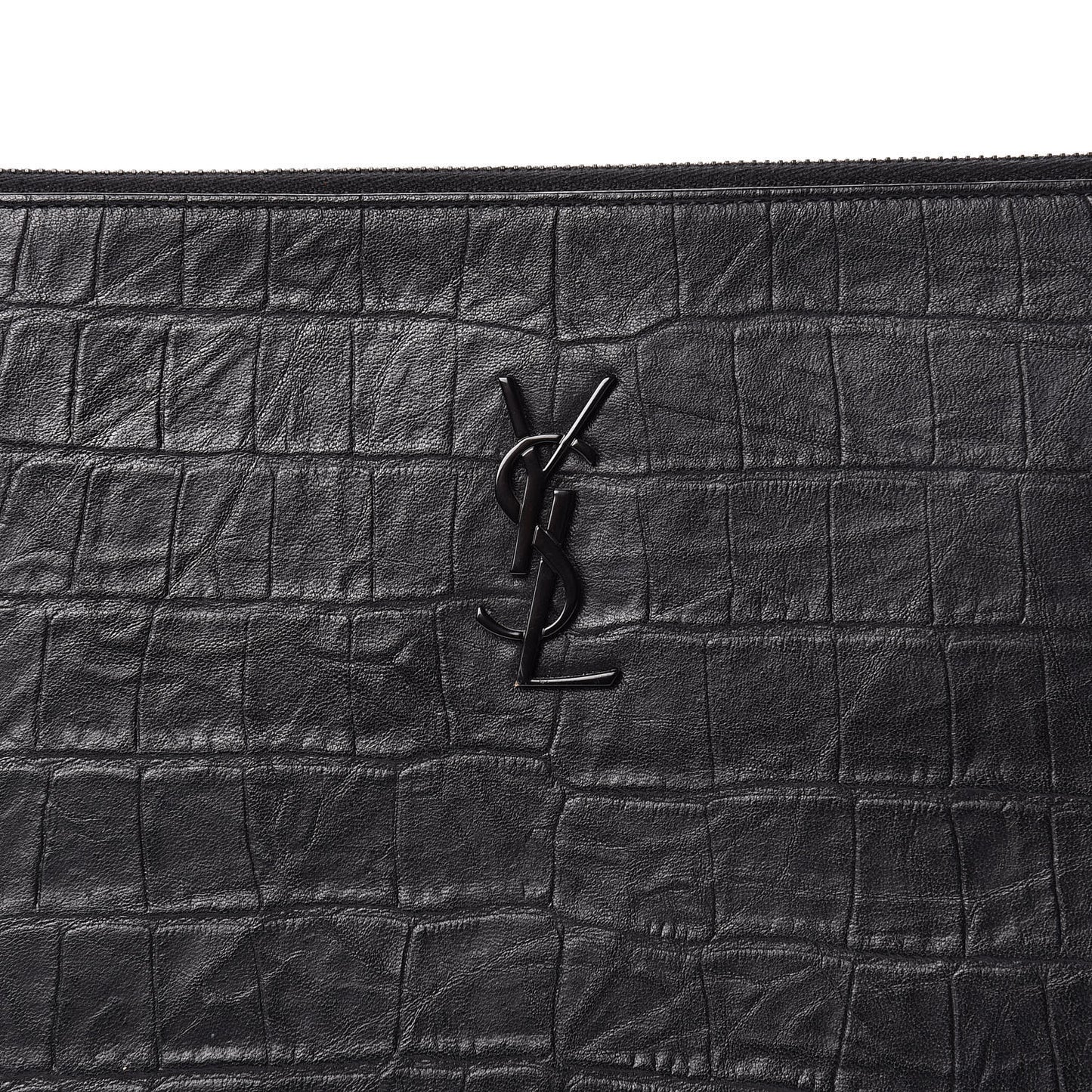 Calfskin Crocodile Embossed Monogram Document Holder Black