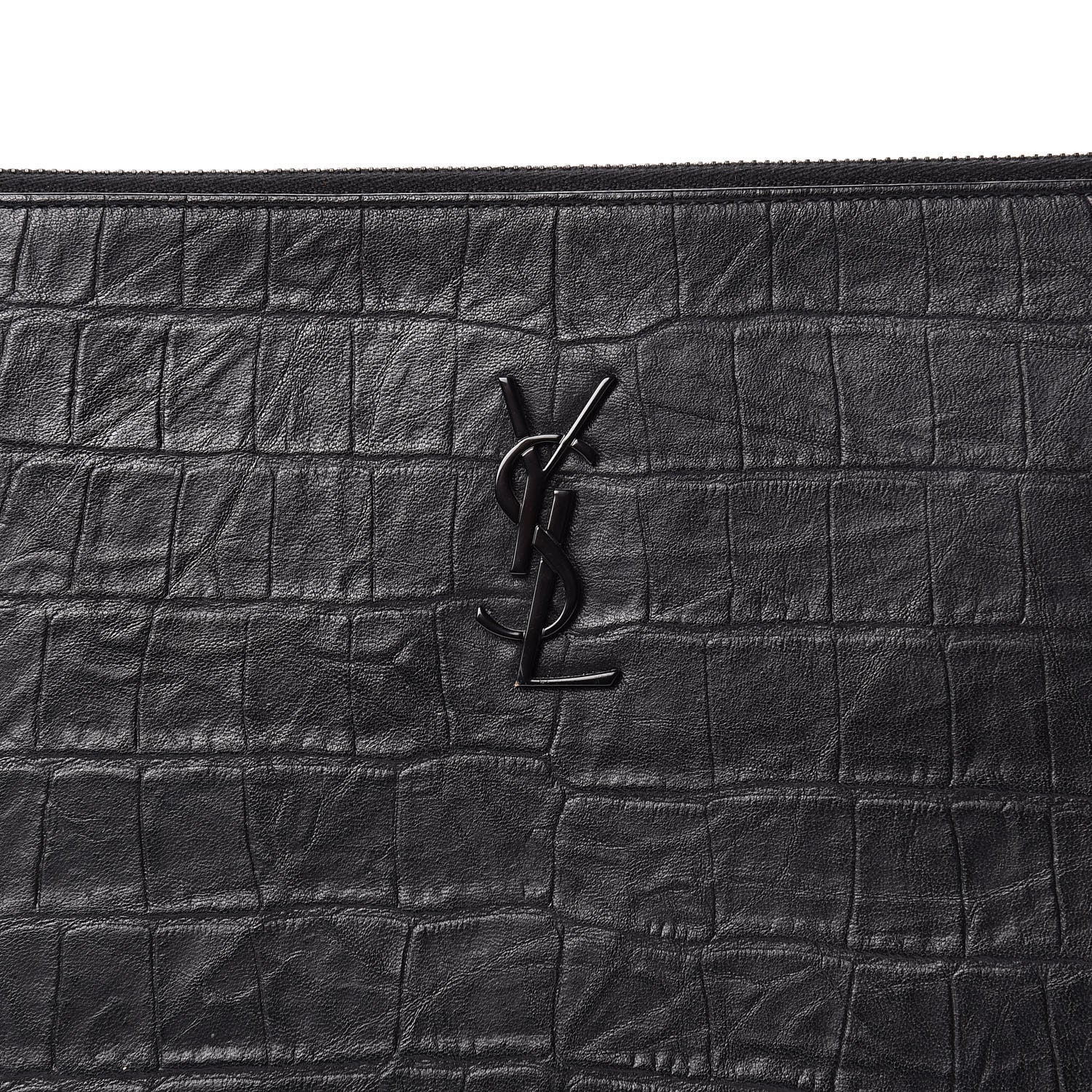Saint Laurent Calfskin Crocodile Embossed Monogram Document Holder Black 10 of 11