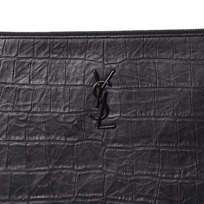 Saint Laurent Calfskin Crocodile Embossed Monogram Document Holder Black 10 of 11