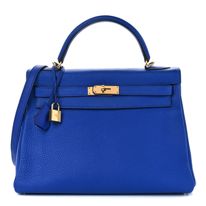 Hermes Taurillon Clemence Kelly Retourne 32 Bleu Electrique 1 of 13