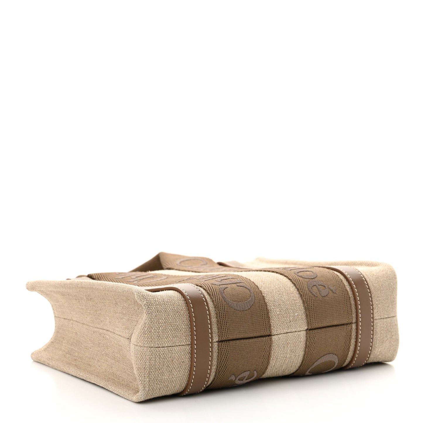 Linen Calfskin Small Woody Ribbon Tote With Strap Dark Nut