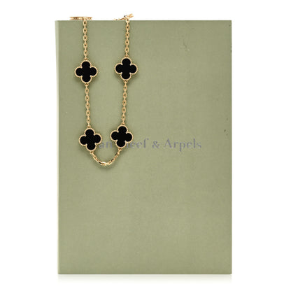 Van Cleef & Arpels 18K Yellow Gold Black Onyx 10 Motifs Vintage Alhambra Necklace 7 of 7