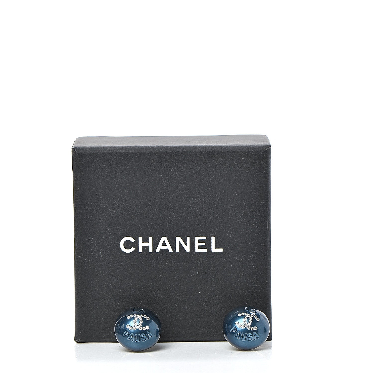 Chanel Resin Crystal CC La Pausa Earrings Navy Gold 5 of 5