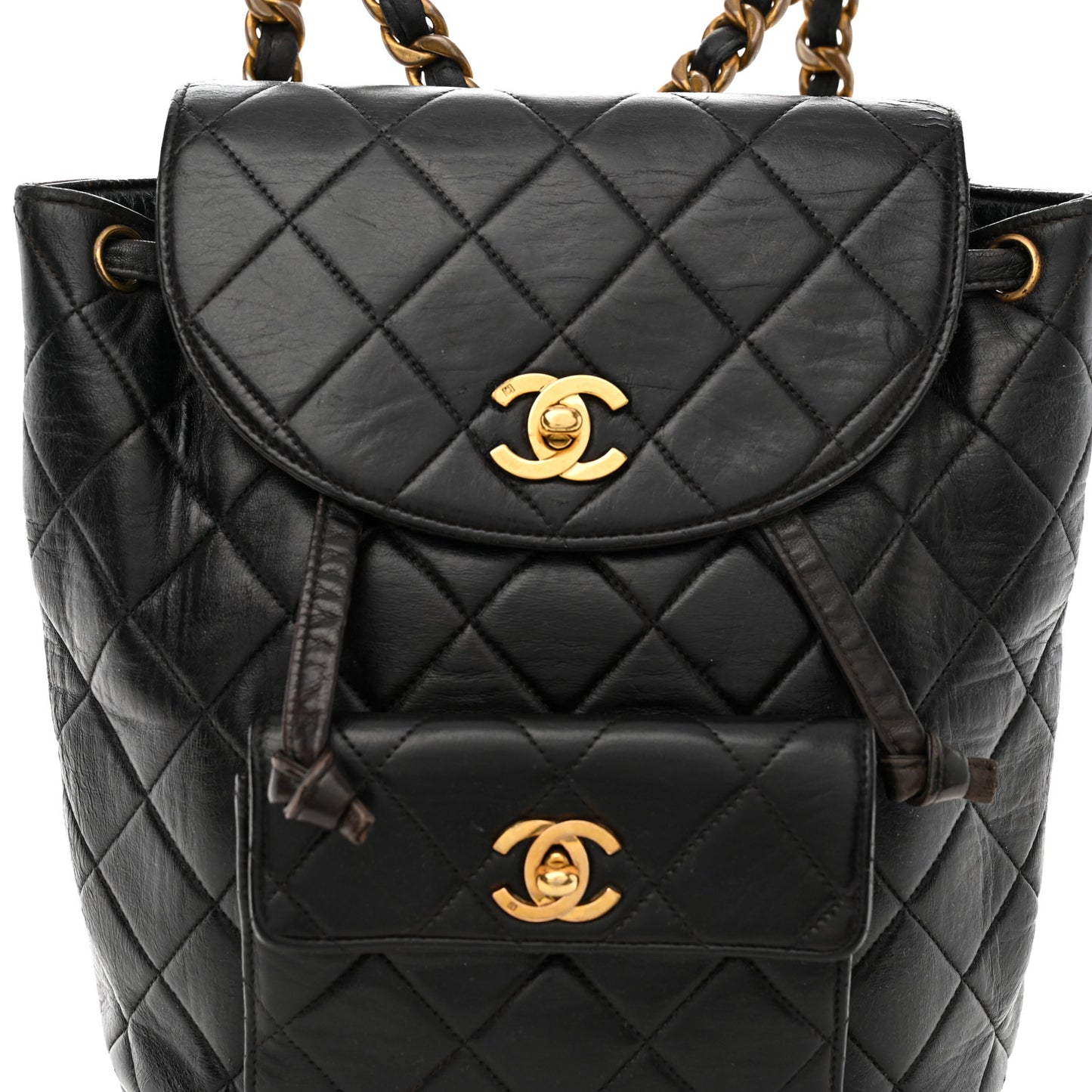 Lambskin Quilted Drawstring Backpack Black