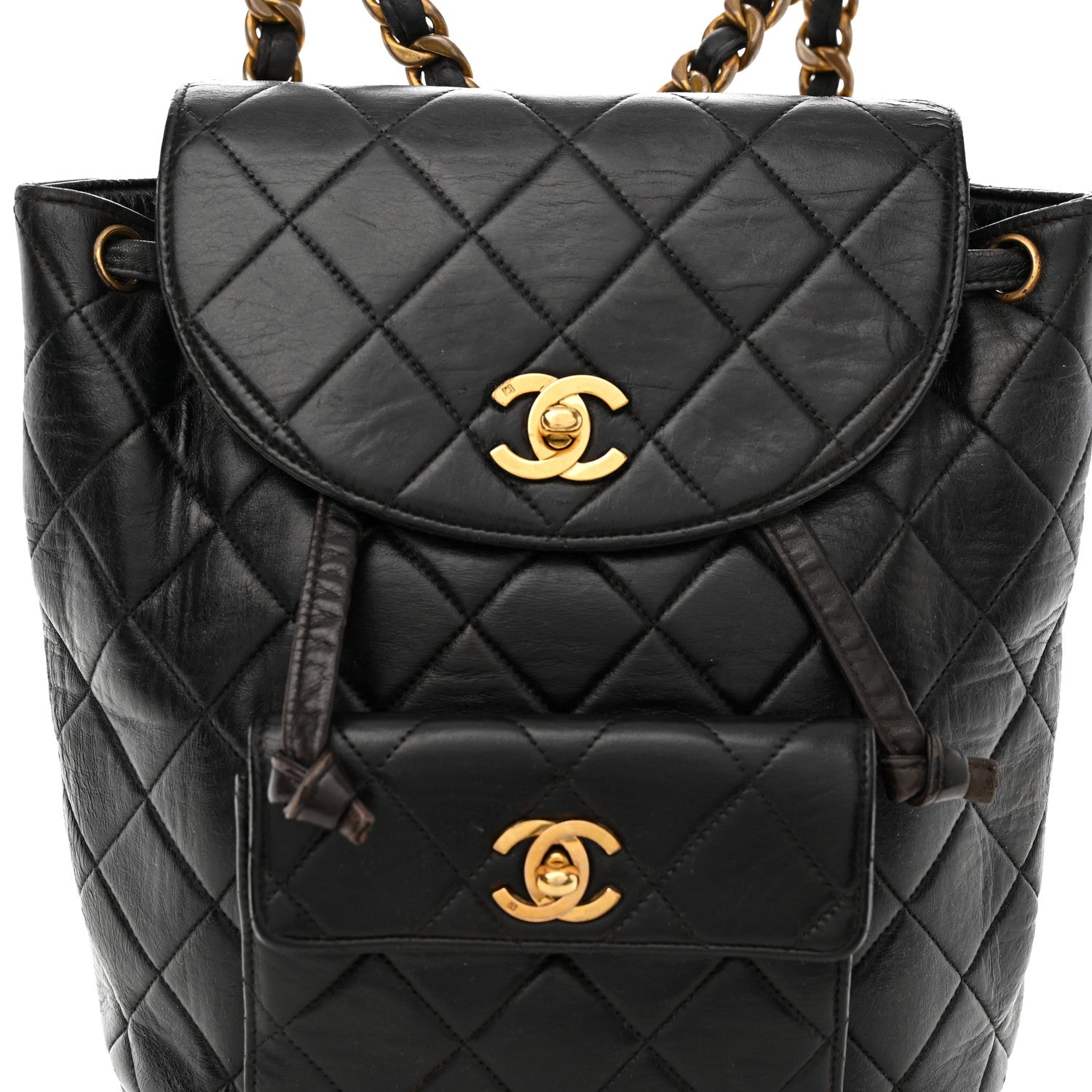 Chanel Lambskin Quilted Drawstring Backpack Black 8 of 13