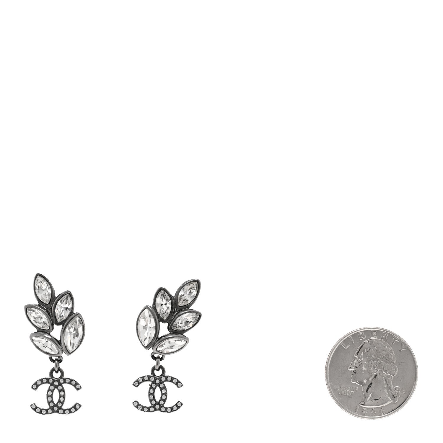 Chanel Ruthenium Crystal CC Dangle Earrings Silver 2 of 5